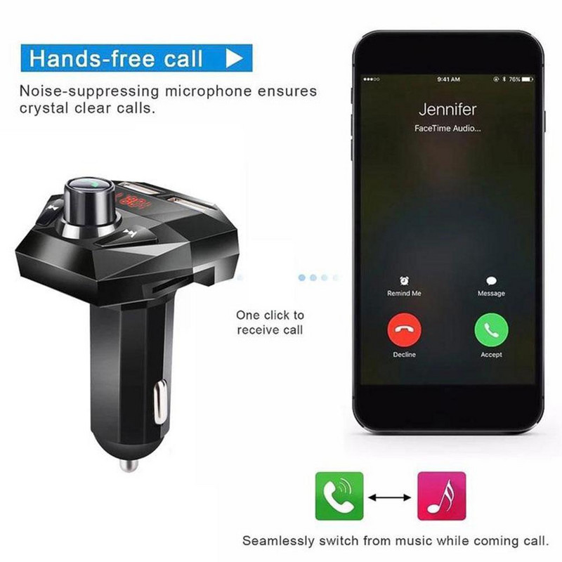 Auto Bluetoothiga ühilduv 5.0 MP3-mängija FM-saatja käed-vabad helivastuvõtja Kahe USB-kiire tugi TF/U-ketas