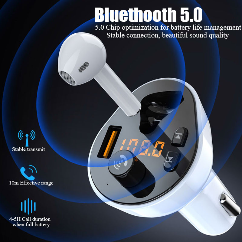 Transmițător FM pentru mașină Căști Bluetooth Căști Mâini libere Player MP3 Modulator radio auto QC3.0 Adaptor de încărcare rapidă de tip C Kit auto