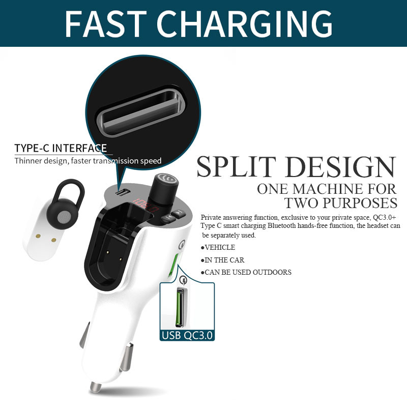 Transmițător FM pentru mașină Căști Bluetooth Căști Mâini libere Player MP3 Modulator radio auto QC3.0 Adaptor de încărcare rapidă de tip C Kit auto