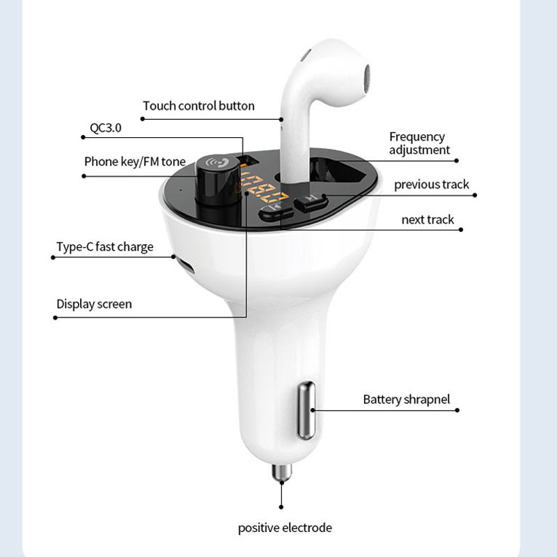 Transmițător FM pentru mașină Căști Bluetooth Căști Mâini libere Player MP3 Modulator radio auto QC3.0 Adaptor de încărcare rapidă de tip C Kit auto