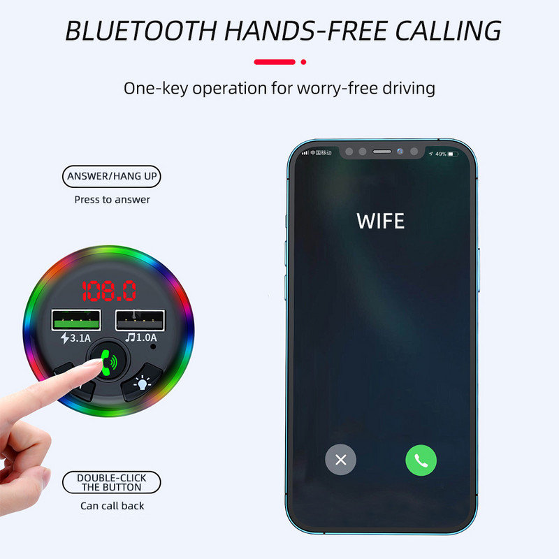 Reguleeritava peaga Fm-saatja Bluetooth 5.0 vabakäe autotelefoni laadija juhtmevaba automuusika esitus 5V 3.1A tugi 32G Tf/u-Stick