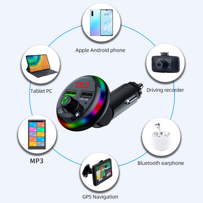 Reguleeritava peaga Fm-saatja Bluetooth 5.0 vabakäe autotelefoni laadija juhtmevaba automuusika esitus 5V 3.1A tugi 32G Tf/u-Stick