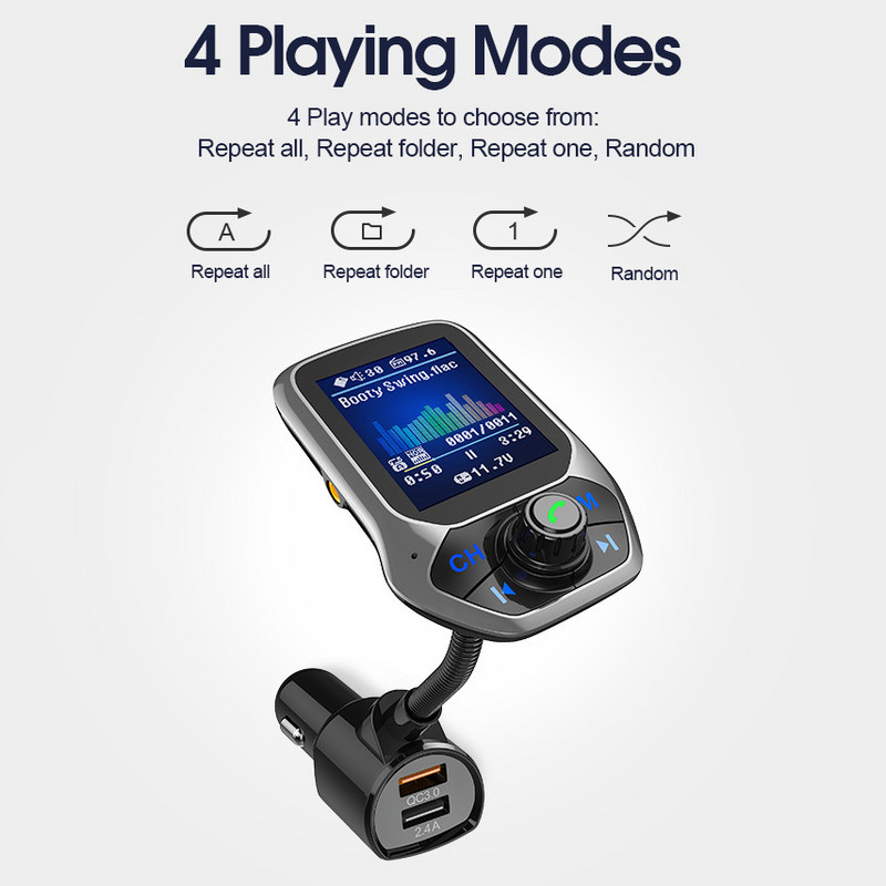 Player de muzică MP3 pentru mașină 2020 Receptor Bluetooth 5.0 Transmițător FM Încărcător dublu USB QC3.0 Disc U / Card TF Muzică fără pierderi