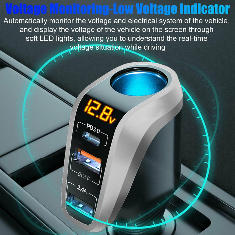Priză pentru brichetă de mașină 3 Încărcător de mașină USB tip-c Splitter PD Adaptor de alimentare 12V pentru încărcare rapidă universală DY34TC-PD
