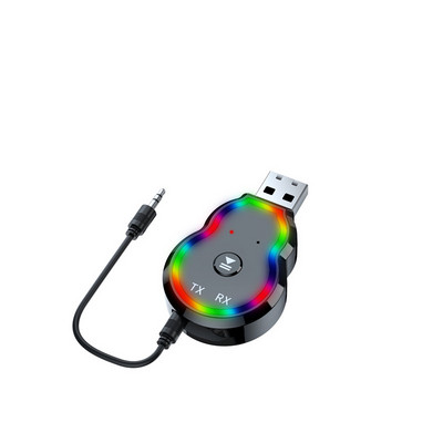 Bezvadu Bluetooth 5.3 uztvērējs raidītājs automašīnas mūzikas audio adapteris 3,5 mm Aux USB ligzda, uzlādējama ar krāsainu LED lampu
