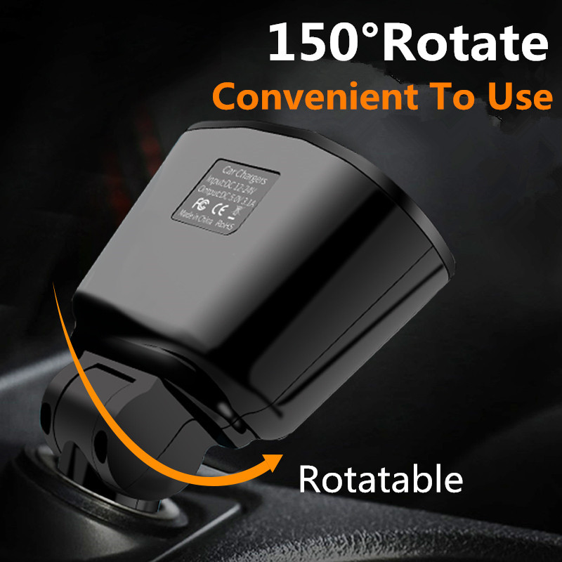 1 db 2 db kétcsöves szivargyújtó adapter csatlakozó 12-24 V 2Usb autós töltő 110 forgás személygépkocsikhoz, terepjárókhoz, terepjárókhoz