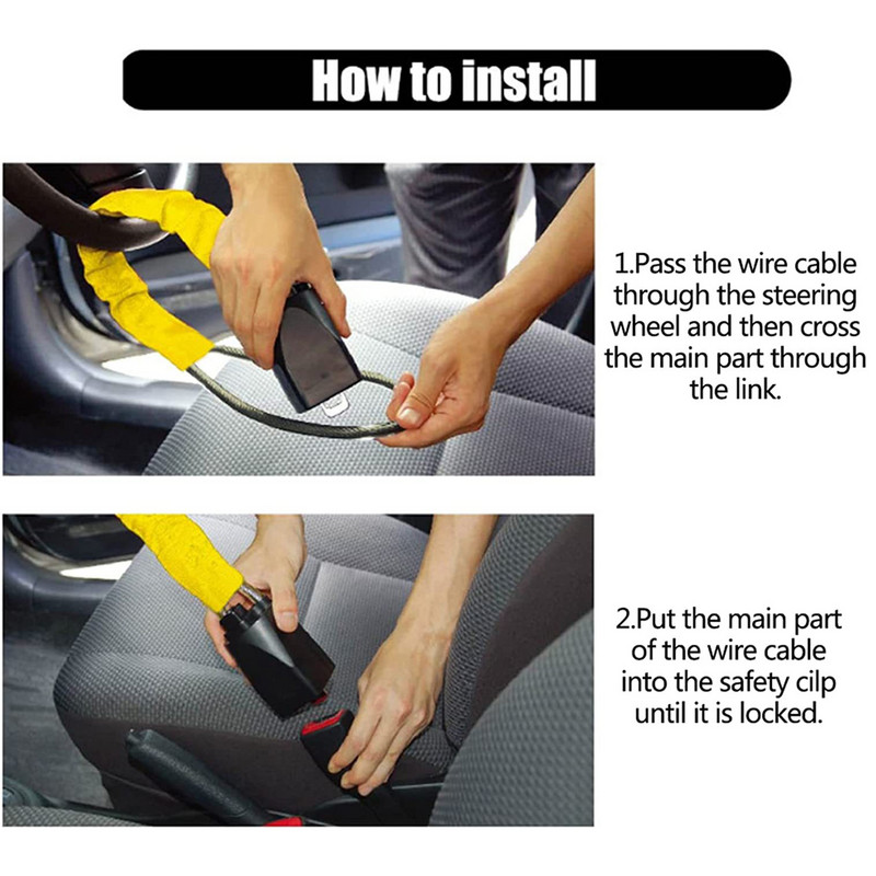 Automobilių apsaugos nuo vagystės užraktas Universalus automobilio vairo užraktas Automobilių apsaugos nuo vagystės keturratis užraktas automobiliniam visureigiui su 2 raktais Automobilių priedai