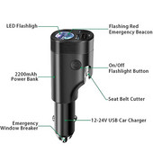 6-σε-1 προσαρμογέα μπαταρίας διακόπτης παραθύρου μπαταρίας Φορτιστής USB αυτοκινήτου Εργαλείο διαφυγής έκτακτης ανάγκης Κόφτης ζώνης ασφαλείας Φάρος φακού για κάμπινγκ αυτοκινήτου