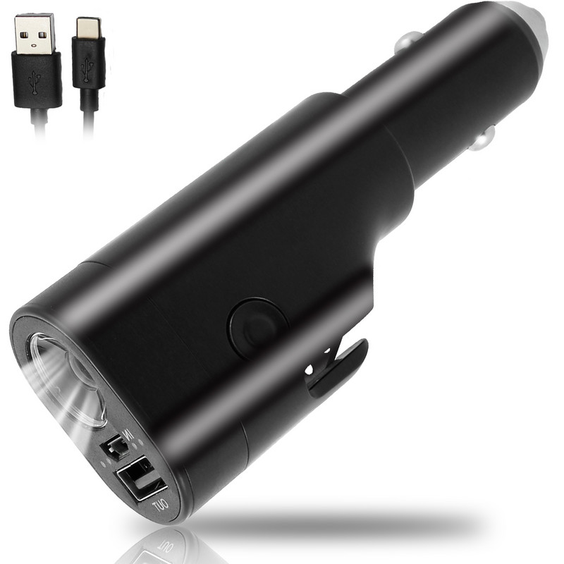 6-σε-1 προσαρμογέα μπαταρίας διακόπτης παραθύρου μπαταρίας Φορτιστής USB αυτοκινήτου Εργαλείο διαφυγής έκτακτης ανάγκης Κόφτης ζώνης ασφαλείας Φάρος φακού για κάμπινγκ αυτοκινήτου