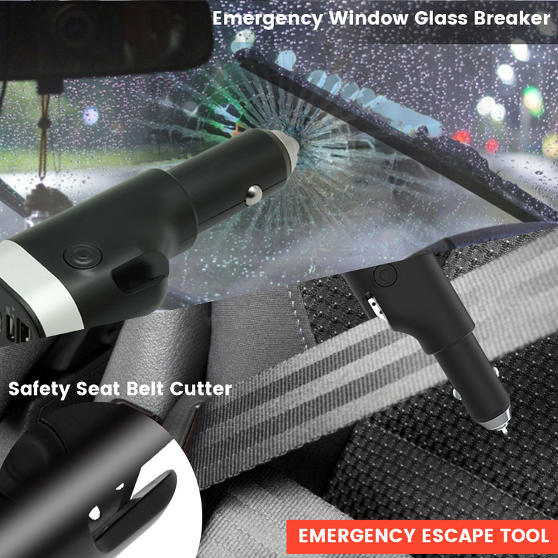 6-σε-1 προσαρμογέα μπαταρίας διακόπτης παραθύρου μπαταρίας Φορτιστής USB αυτοκινήτου Εργαλείο διαφυγής έκτακτης ανάγκης Κόφτης ζώνης ασφαλείας Φάρος φακού για κάμπινγκ αυτοκινήτου