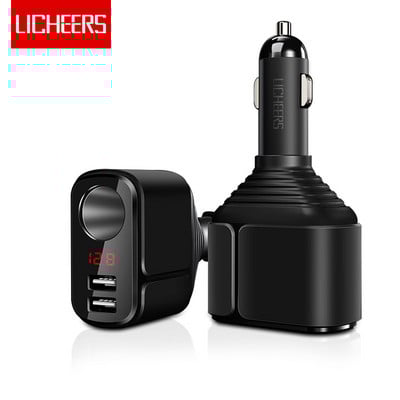 Licheers Multi-USB зарядно за кола Цифров дисплей 3.4A Бързо зарядно за кола Запалка Адаптер за зареждане с двоен USB порт