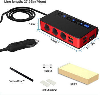 Сплитер за запалка с 4 USB порта Зарядно за кола Бързо зареждане Дисплей за напрежение LED индикатор CDEN