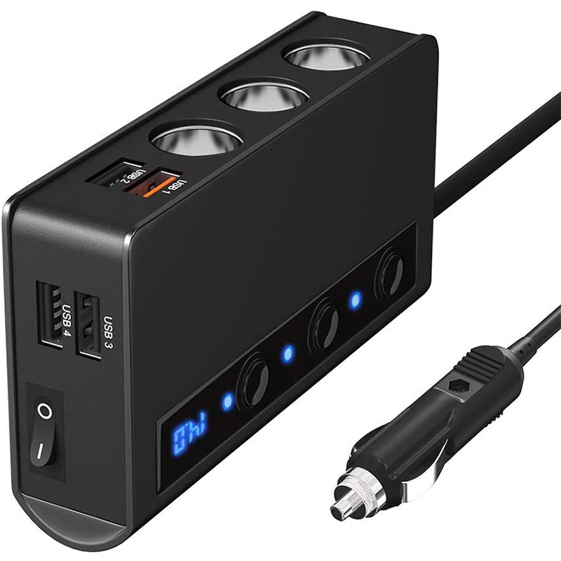 Διαχωριστής αναπτήρα τσιγάρων με 4 θύρες USB φορτιστής αυτοκινήτου γρήγορης φόρτισης Ένδειξη τάσης LED CDEN