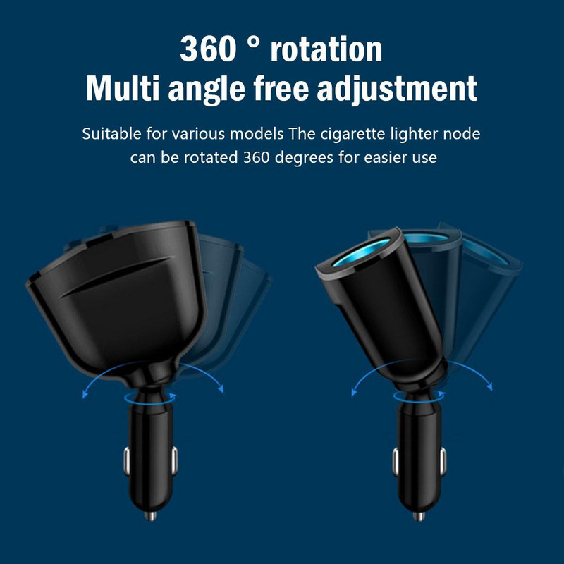 Splitter priză brichetă auto Lumină atmosferică albastră PD QC3.0 2 Încărcător USB Port PD pentru încărcare DVR pentru telefon mobil