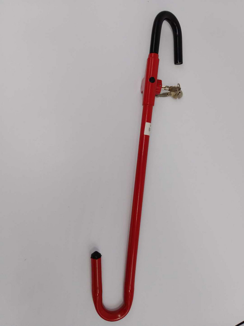 Universāla automašīnas stūres bloķēšana Sajūga bloķēšana Tērauda konstrukcija Automašīnas pretaizdzīšanas āķa bloķēšanas āķis Ērts un ātri viegli nobloķējams