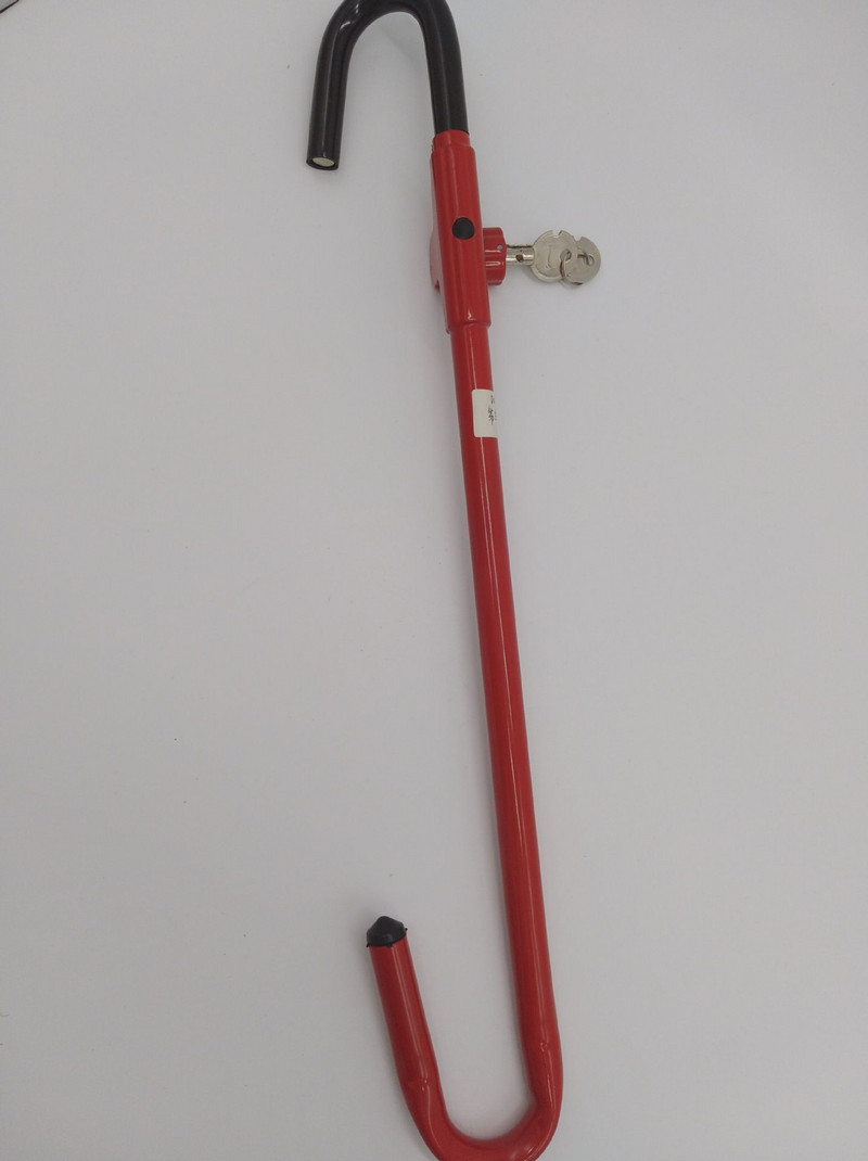 Universāla automašīnas stūres bloķēšana Sajūga bloķēšana Tērauda konstrukcija Automašīnas pretaizdzīšanas āķa bloķēšanas āķis Ērts un ātri viegli nobloķējams