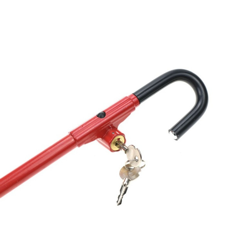 Universāla automašīnas stūres bloķēšana Sajūga bloķēšana Tērauda konstrukcija Automašīnas pretaizdzīšanas āķa bloķēšanas āķis Ērts un ātri viegli nobloķējams