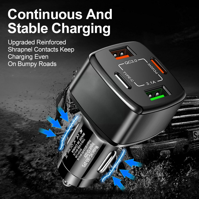 USB C Φορτιστής αυτοκινήτου 20W PD Προσαρμογέας κινητών τηλεφώνων γρήγορης φόρτισης για iPhone Samsung Xiaomi Huawei 4 θυρών USB φορτιστής αυτοκινήτου Quick C O7K9