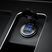 QC 3.0 Încărcător dublu USB pentru brichetă 12/24V Adaptor priză auto Priză cu voltmetru + comutator pentru mașină, barcă, motocicletă