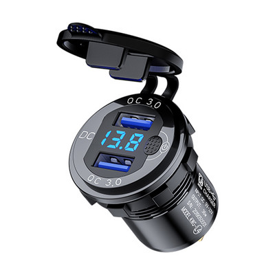 QC 3.0 Încărcător dublu USB pentru brichetă 12/24V Adaptor priză auto Priză cu voltmetru + comutator pentru mașină, barcă, motocicletă