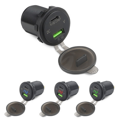 12V/24V PD USB-C зарядно за кола Type C 3.0 & PD Гнездо за зарядно устройство с LED волтметър Гнездо за захранване на автомобила за автомобилна лодка Marine