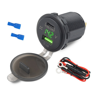 12V/24V PD USB-C Încărcător de mașină tip C 3.0 și priză pentru încărcător PD cu voltmetru LED Priză de priză pentru mașină pentru ambarcațiuni maritime