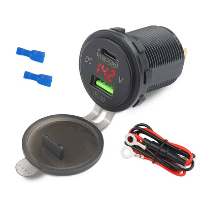 12V/24V PD USB-C Încărcător de mașină tip C 3.0 și priză pentru încărcător PD cu voltmetru LED Priză de priză pentru mașină pentru ambarcațiuni maritime