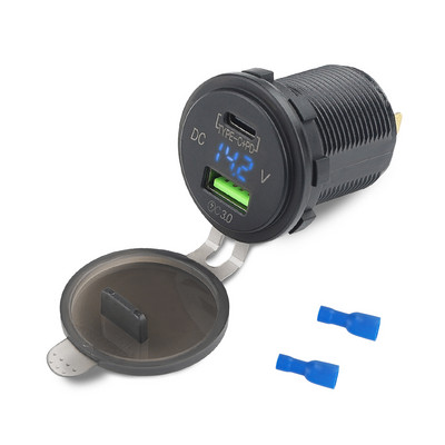 12V/24V PD USB-C Încărcător de mașină tip C 3.0 și priză pentru încărcător PD cu voltmetru LED Priză de priză pentru mașină pentru ambarcațiuni maritime