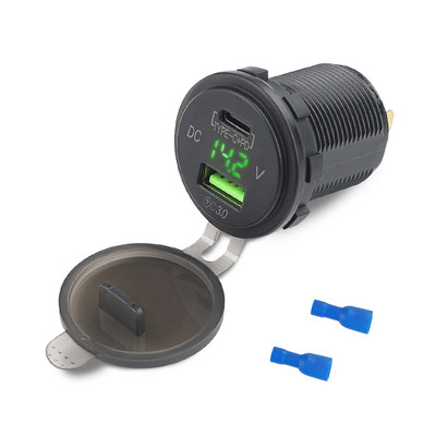 12V/24V PD USB-C Încărcător de mașină tip C 3.0 și priză pentru încărcător PD cu voltmetru LED Priză de priză pentru mașină pentru ambarcațiuni maritime