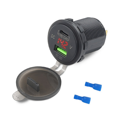 12V/24V PD USB-C Încărcător de mașină tip C 3.0 și priză pentru încărcător PD cu voltmetru LED Priză de priză pentru mașină pentru ambarcațiuni maritime