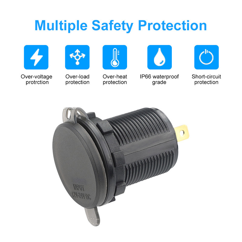 12V/24V PD USB-C Încărcător de mașină tip C 3.0 și priză pentru încărcător PD cu voltmetru LED Priză de priză pentru mașină pentru ambarcațiuni maritime