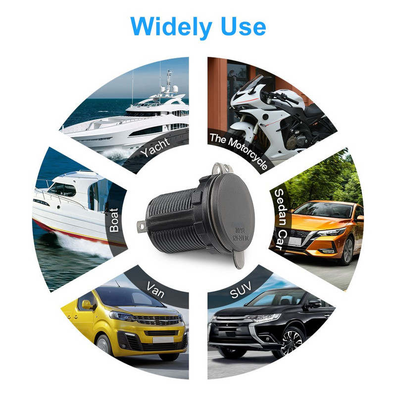 12V/24V PD USB-C Încărcător de mașină tip C 3.0 și priză pentru încărcător PD cu voltmetru LED Priză de priză pentru mașină pentru ambarcațiuni maritime