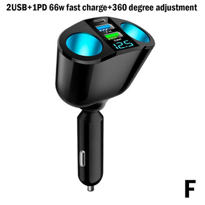 12V-24V Brichetă auto Splitter Priză Lumină atmosferă albastră PD QC3.0 2 Încărcător USB pentru încărcarea DVR a telefonului mobil