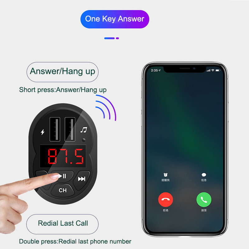 JINSERTA MP3 player za automobil TF 32G U Disk Reprodukcija glazbe 2 porta USB punjača Handsfree Bluetooth 5.0 FM modulator odašiljača