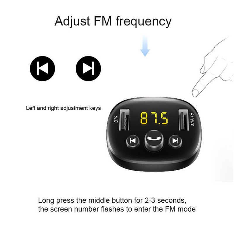 Transmițător FM Bluetooth 5.0 Kit auto Modulator MP3 Player Receptor audio wireless Mâini libere Încărcător rapid USB 3.1A USB AUX
