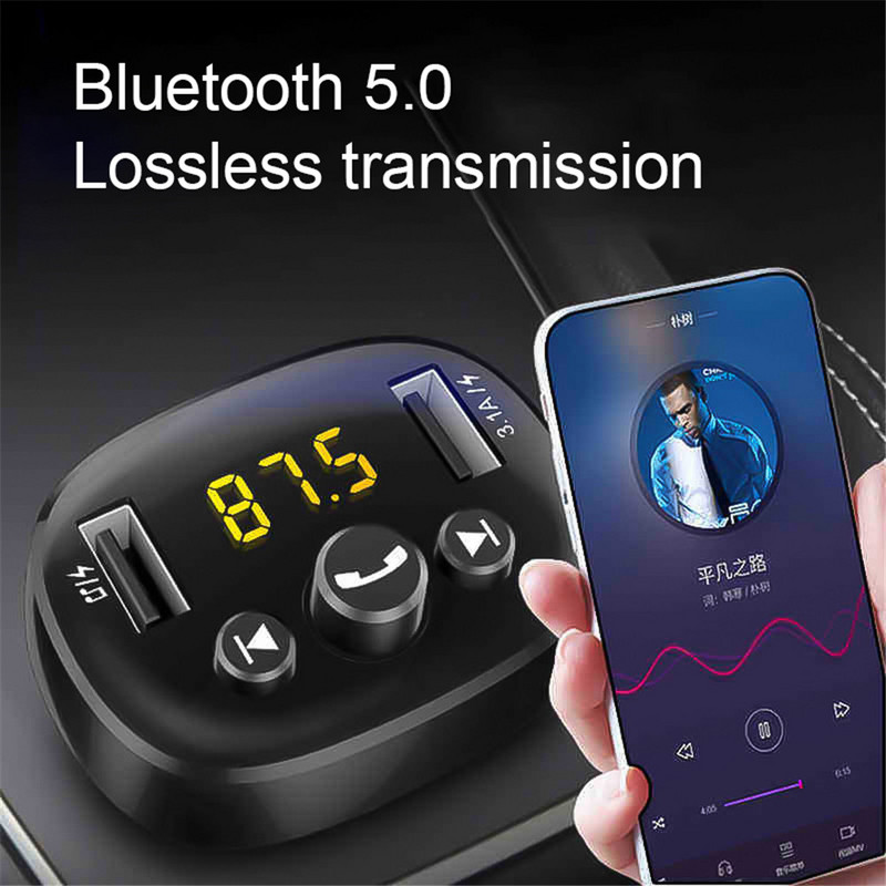 Transmițător FM Bluetooth 5.0 Kit auto Modulator MP3 Player Receptor audio wireless Mâini libere Încărcător rapid USB 3.1A USB AUX