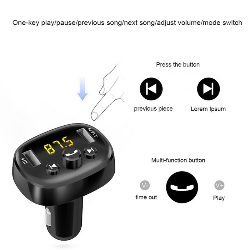 Transmițător FM Bluetooth 5.0 Kit auto Modulator MP3 Player Receptor audio wireless Mâini libere Încărcător rapid USB 3.1A USB AUX
