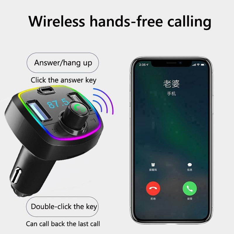 Αυτοκίνητο συμβατό με Bluetooth 5.0 φορτιστής Πομπός FM PD Type-C Dual USB Handsfree MP3 Player Ραδιόφωνο αυτοκινήτου Modulator Qc3.0