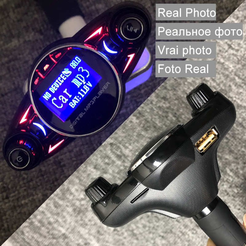 Kit auto Bluetooth Mâini libere JINSERTA Player MP3 Transmițător FM Modulator auxiliar 2.1A Încărcător USB