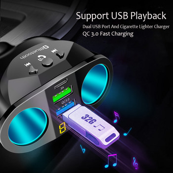 Автомобилен Bluetooth 5.0 FM трансмитер Комплект за свободни ръце MP3 модулатор Плейър 4.8A/QC3.0 Двойно бързо зарядно устройство 2 порта за запалка