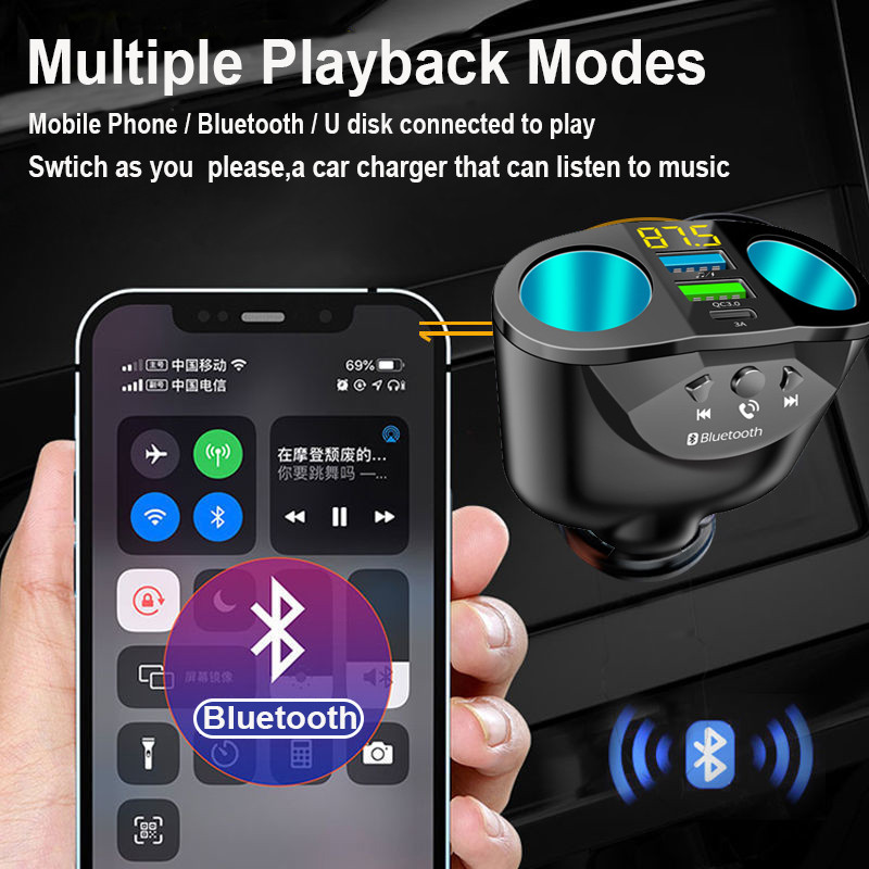 Πομπός αυτοκινήτου Bluetooth 5.0 FM Hands-free Car Kit MP3 Modulator Player 4.8A/QC3.0 Dual Fast Charger 2 Θύρα αναπτήρα