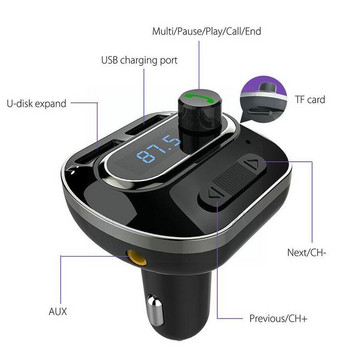 Автомобилен комплект Handsfree Bluetooth FM трансмитер Aux модулатор аудио MP3 кола 3.1A USB зарядно Dual Quick Player Charge Car с K1A2