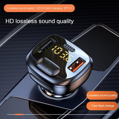 Handsfree FM odašiljač Bežični auto Bluetooth 5.1 Dvostruki punjač FM QC3.0 Brzi adapter Odašiljač Audio USB prijemnik MP3 E9T9