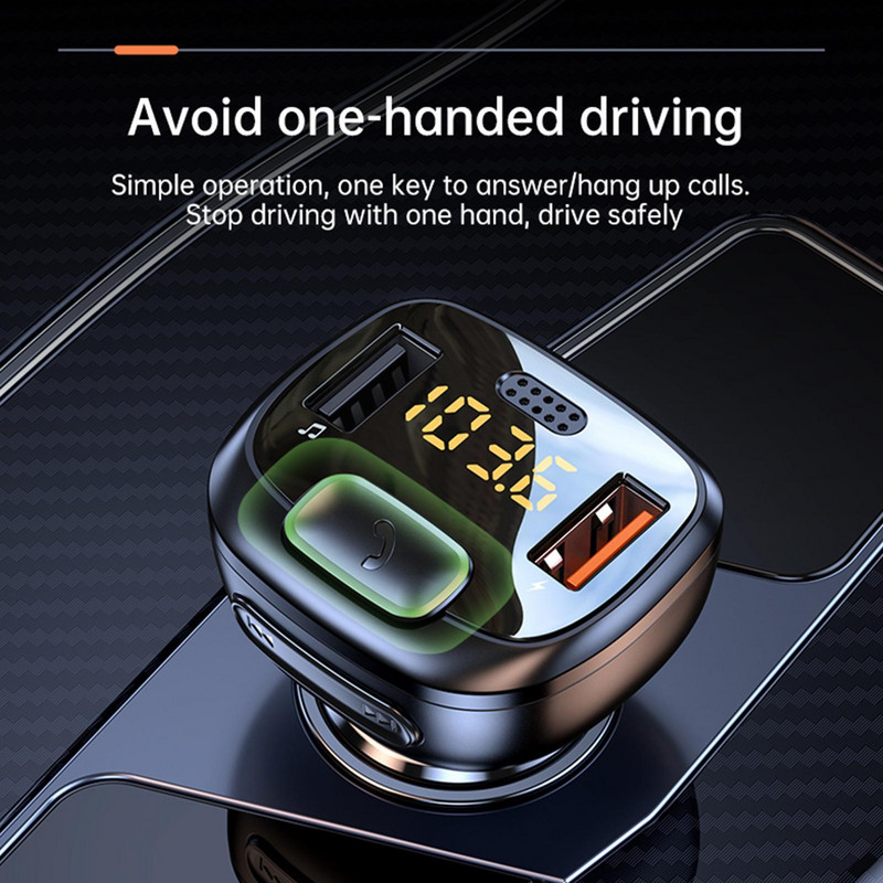 Transmițător FM Mâini libere Auto fără fir Bluetooth 5.1 Încărcător dublu FM QC3.0 Adaptor rapid Transmițător Audio USB Receptor MP3 E9T9