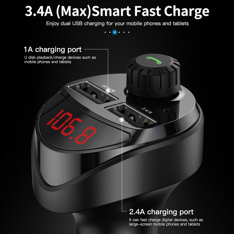 Transmițător FM compatibil Bluetooth Kit player pentru mașină Transmițător FM 4.2 compatibil cu Bluetooth Kit pentru mașină Mâini libere Player muzical MP3