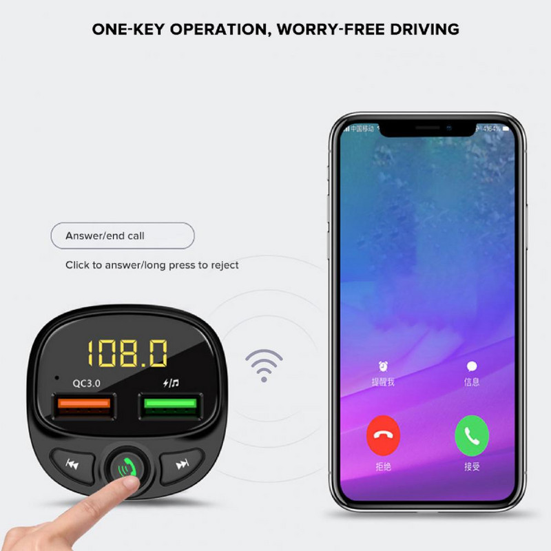 Auto FM-saatja 5.0 vabakäevarustus autokomplekt audio MP3-mängija QC3.0 5A kiirlaadija automaatne FM-modulaator autotarvikud