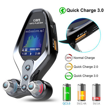 Безжичен FM трансмитер Bluetooth 5.0 Handsfree AUX FM радио QC3.0 USB бързо зарядно за кола Автомобили USB MP3 плейър Поддръжка 128G TF музика