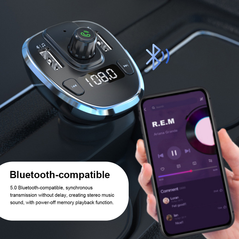Încărcător de mașină Porturi USB duale Adaptor de alimentare Compatibil Bluetooth Display LED Încărcător de mașină stereo Accesorii electronice pentru automobile