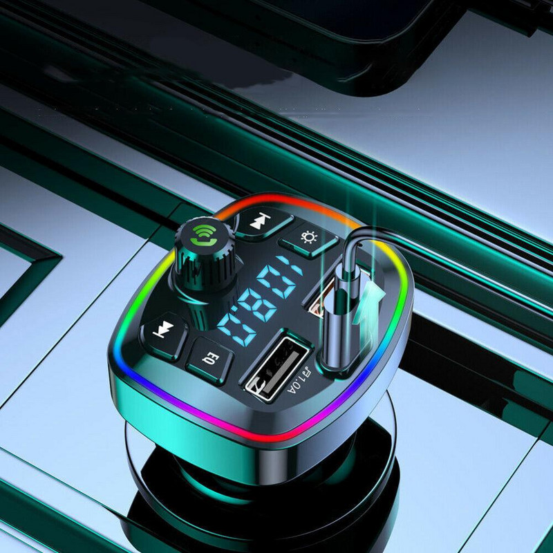 Automobilski Bluetooth-kompatibilan 5.0 Fm odašiljač s mikrofonom Hands-free pozivi Dvostruki punjač Mp3 player Led pozadinsko osvjetljenje Dropshipping