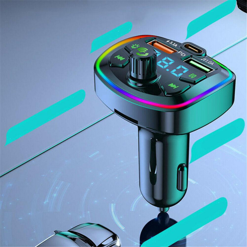 Automobilski Bluetooth-kompatibilan 5.0 Fm odašiljač s mikrofonom Hands-free pozivi Dvostruki punjač Mp3 player Led pozadinsko osvjetljenje Dropshipping